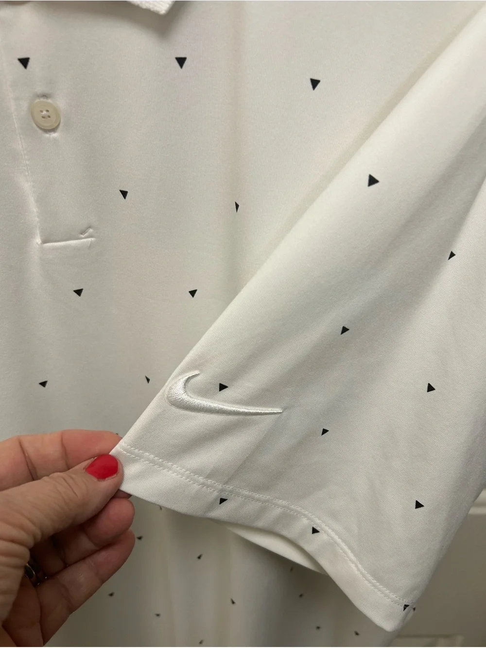 Nike Dri-Fit White Polo with Small Black Print and Contrast Collar